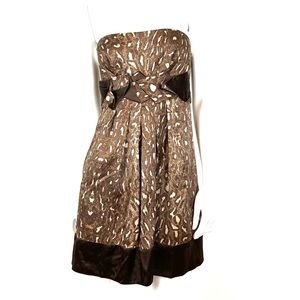BCBGMAXAZRIA Size 04 Wool Silk Strapless Dress Pockets Animal Print Brown Tan